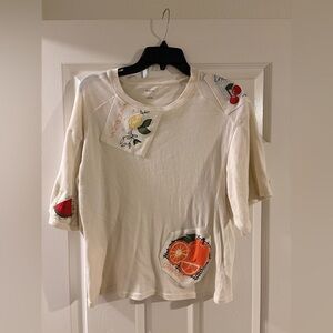 Maeve Some of the Sweetest Fruit Embroidered Cream SZ S Top